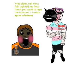 35136 - soybooru.com - chudjak_front ear full_body closed_mouth clothes peace_sign muscular_male purple_ha...maxed manlet troon vein hair white_skin muscles transgender_pride_flag chudjak speech_bubble_empty speech_bubble transgend.png