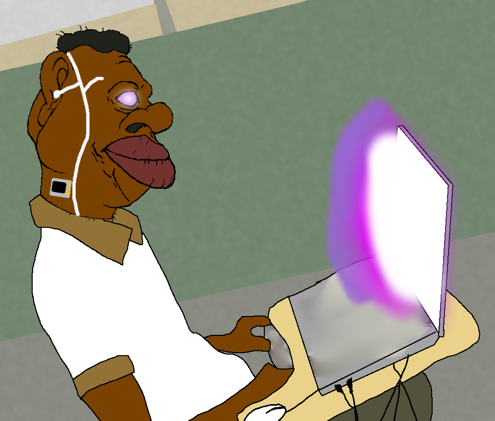 sheeeit, arm, background, big lips, big nose, black skin, cable, closed mouth, clothes, collared shirt