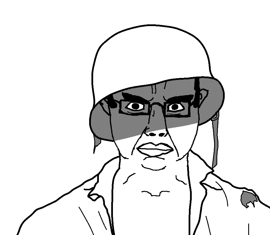 chudjak, 1soyjak, black hair, bushy eyebrows, closed mouth, clothes, ear, eyebrows, forehead lines, glasses