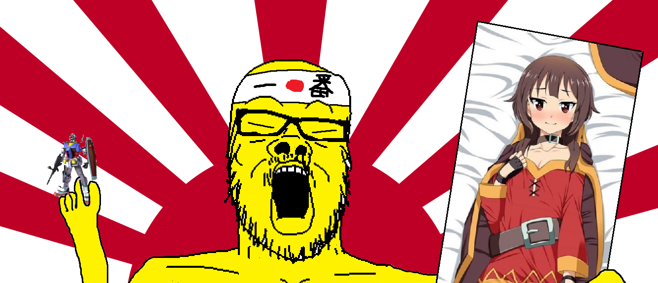 a24 slowburn soyjak, anime, arm, closed eyes, country, flag, glasses, hachimaki, hands, headband