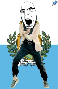 cobson, animated, country, dance, flag, full body, gangnam style, glasses, open mouth, push pin