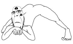 cobson, hornyson, 1soyjak, bald, biting lip, bushy eyebrows, eyebrows, eyes, feet, full body