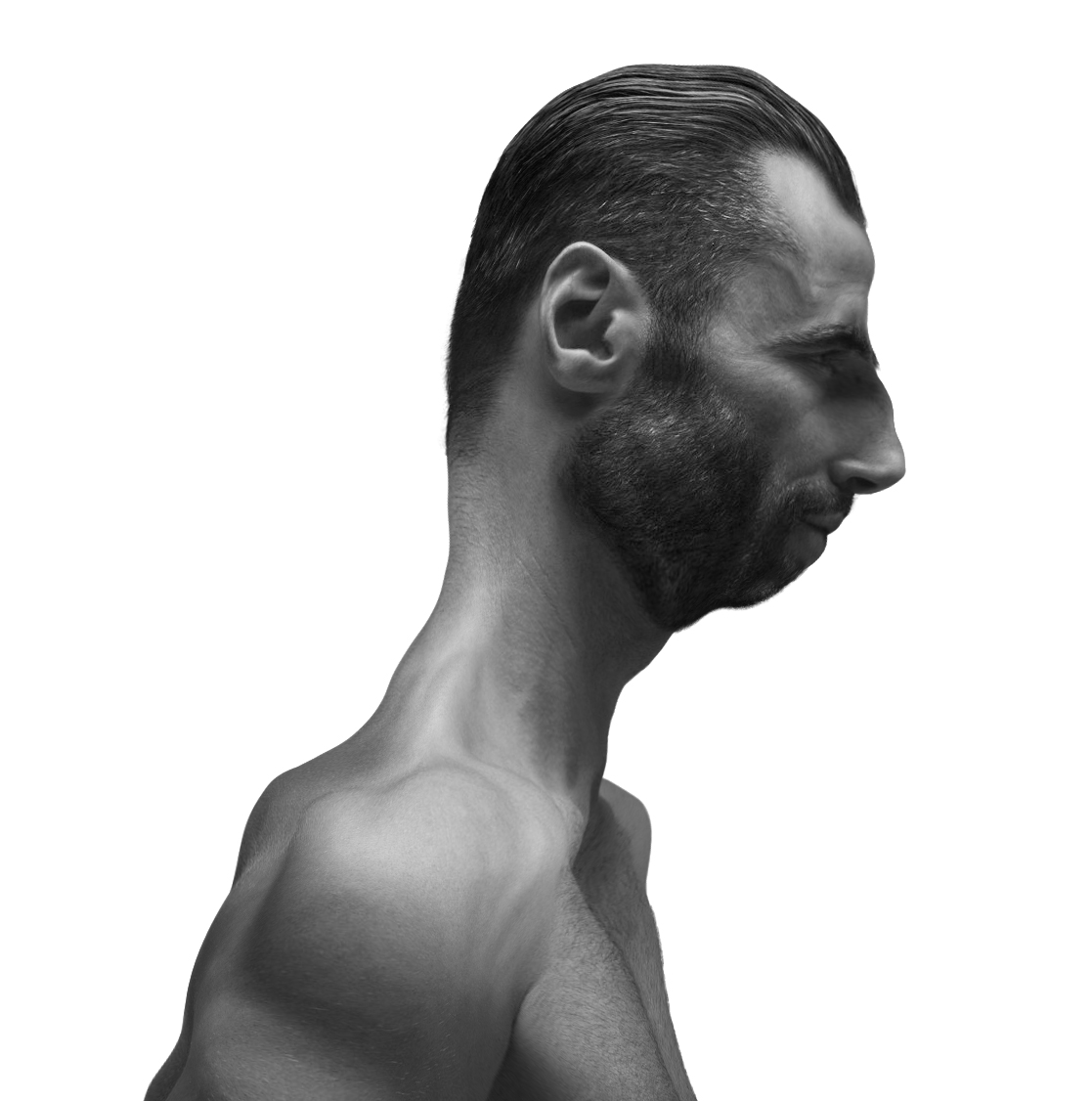 gigachad, beard, black and white, black hair, buff, chinlet, edit, gray skin, grayscale, hair
