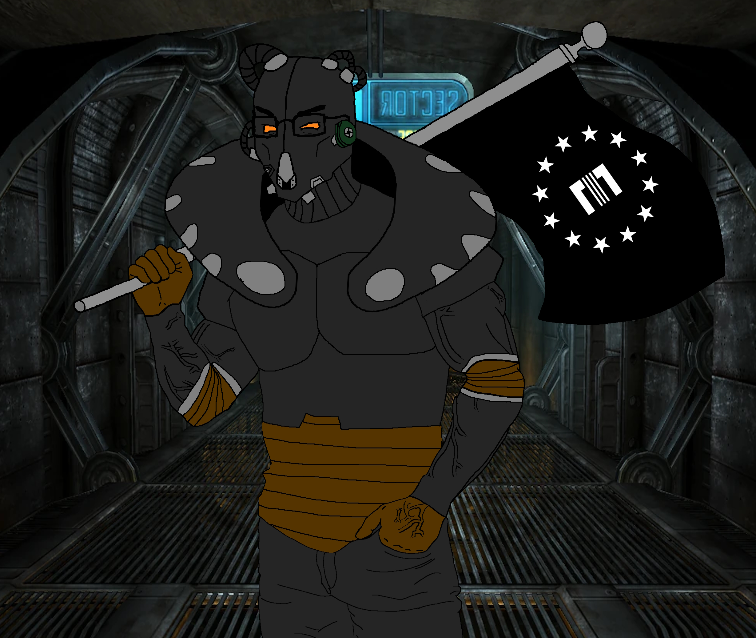 chudjak, chudjak front, muscular chud, muscular chud2, muscular chud2 holding flag, armor, buff, enclave, enclave soldier, fallout 3