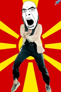 cobson, animated, country, dance, flag, full body, gangnam style, glasses, north macedonia, open mouth