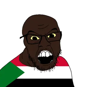 feraljak, black skin, clothes, country, flag, glasses, open mouth, small eyes, soyjak, stubble