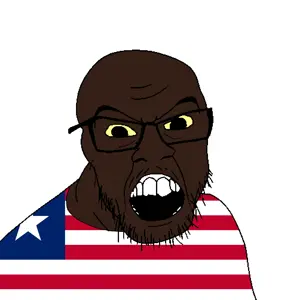 feraljak, black skin, clothes, country, flag, glasses, liberia, open mouth, small eyes, soyjak