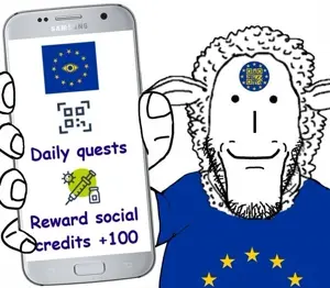 markiplier soyjak, phoneplier vertical, showing phone, animal, arm, barcode, closed mouth, clothes, ear, european union