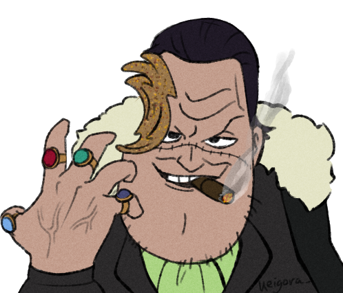 crocodile, syndromejak, 1soyjak, anime, black hair, brown skin, cigar, clothes, coat, diamond