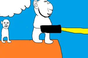 gapejak, impish soyak ears, impish side ears, jolly soyak ears side, 2soyjaks, armless, bald, big lips, blue sky, censor