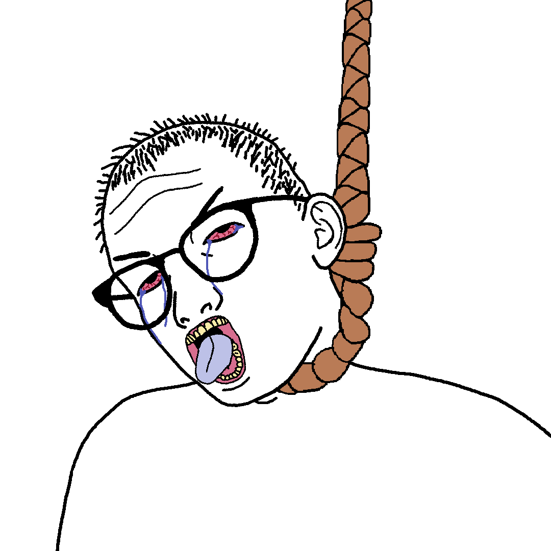 soyquote, ack, adams apple, angry, bloodshot eyes, crying, ear, glasses, hair, hanging