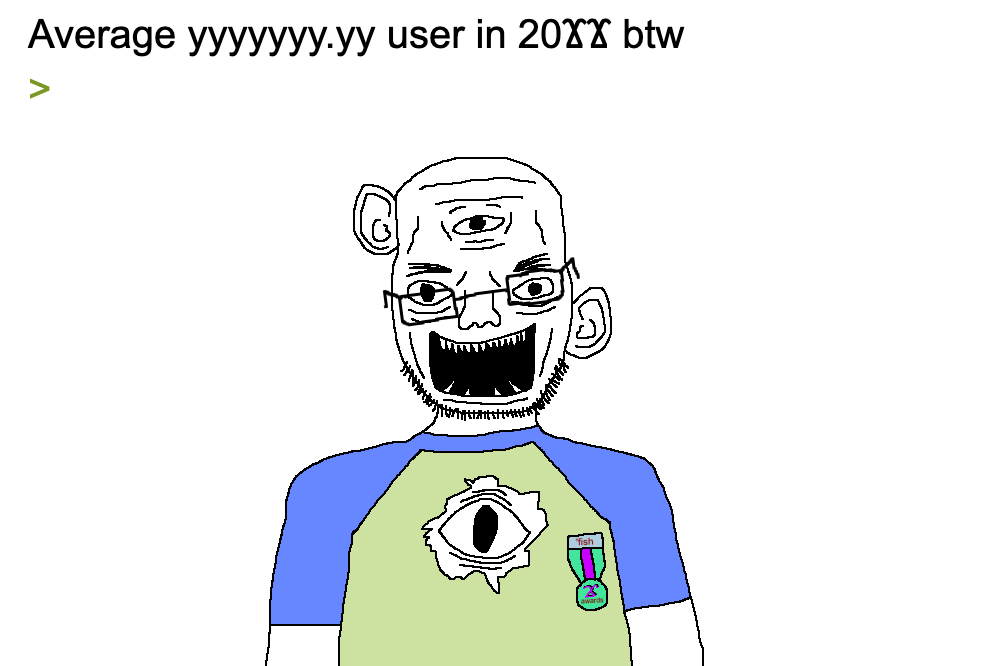 unknown, 1soyjak, 4 eyes, award, bald, blue shirt, creature, ear, eldritch, eye on chest