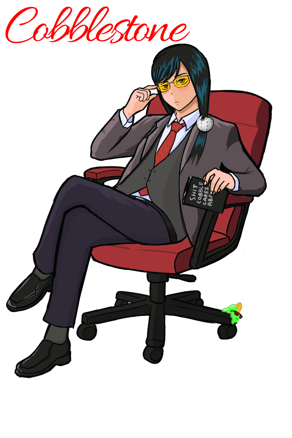 oh my god she is so attractive, admin, black hair, book, chair, closed mouth, clothes, coin, drawing, fanart