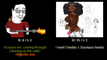 soyniqua, soytan, chudjak, geggy screenshots, chud, chuddy, female, fire, flamethrower, glasses