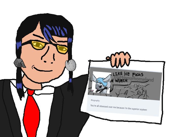 turrican, nulljak, female nulljak, nulljak 2, 1soyjak, ban, banning, black hair, black suit, closed mouth