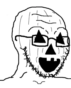 soyak, 1soyjak, glasses, halloween, jack o lantern, monochrome, open mouth, pumpkin, soyjak, stubble