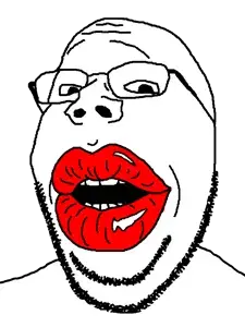 gapejak, wholesome soyjak, big lips, glasses, juicy, lips, lipstick, looking at you, red, soyjak