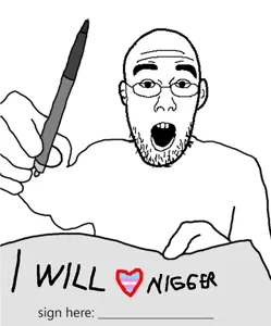 shirtjak, flag, glasses, hands, heart, holding object, i heart nigger, open mouth, pen, signature