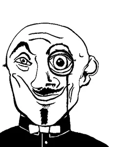 199644 - soybooru.com - eyebrows front_facing closed_mouth clothes no_stubble white_background 1soyjaks white_skin bald soyjak smile monocle forehead_lines upper_body distorted looking_at_you ear bowtie danny_yn ma.gif