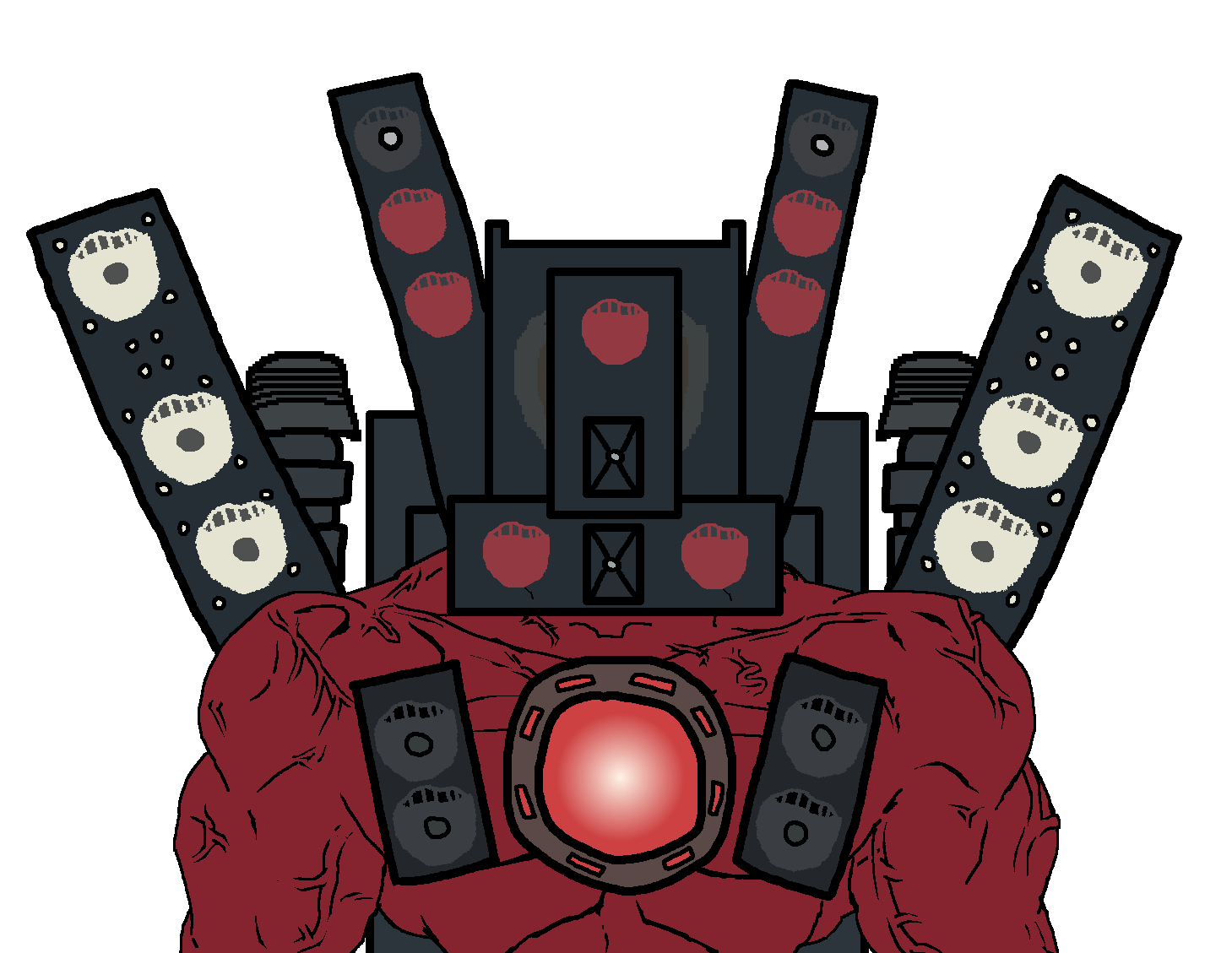 chudjak, markiplier soyjak, chudjak front, muscular chud, 1soyjak, buff, core, jetpack, looking at you, multiple mouths