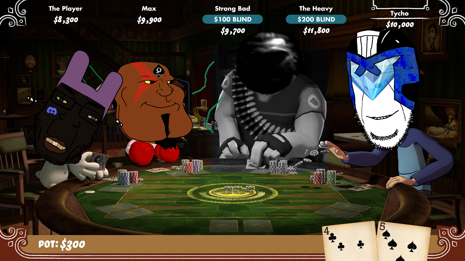 judge gem, spongie, gigachad, heavy (team fortress 2), jax (the amazing digital circus), jax pedo, kratos, nophono, chudjak, cobson
