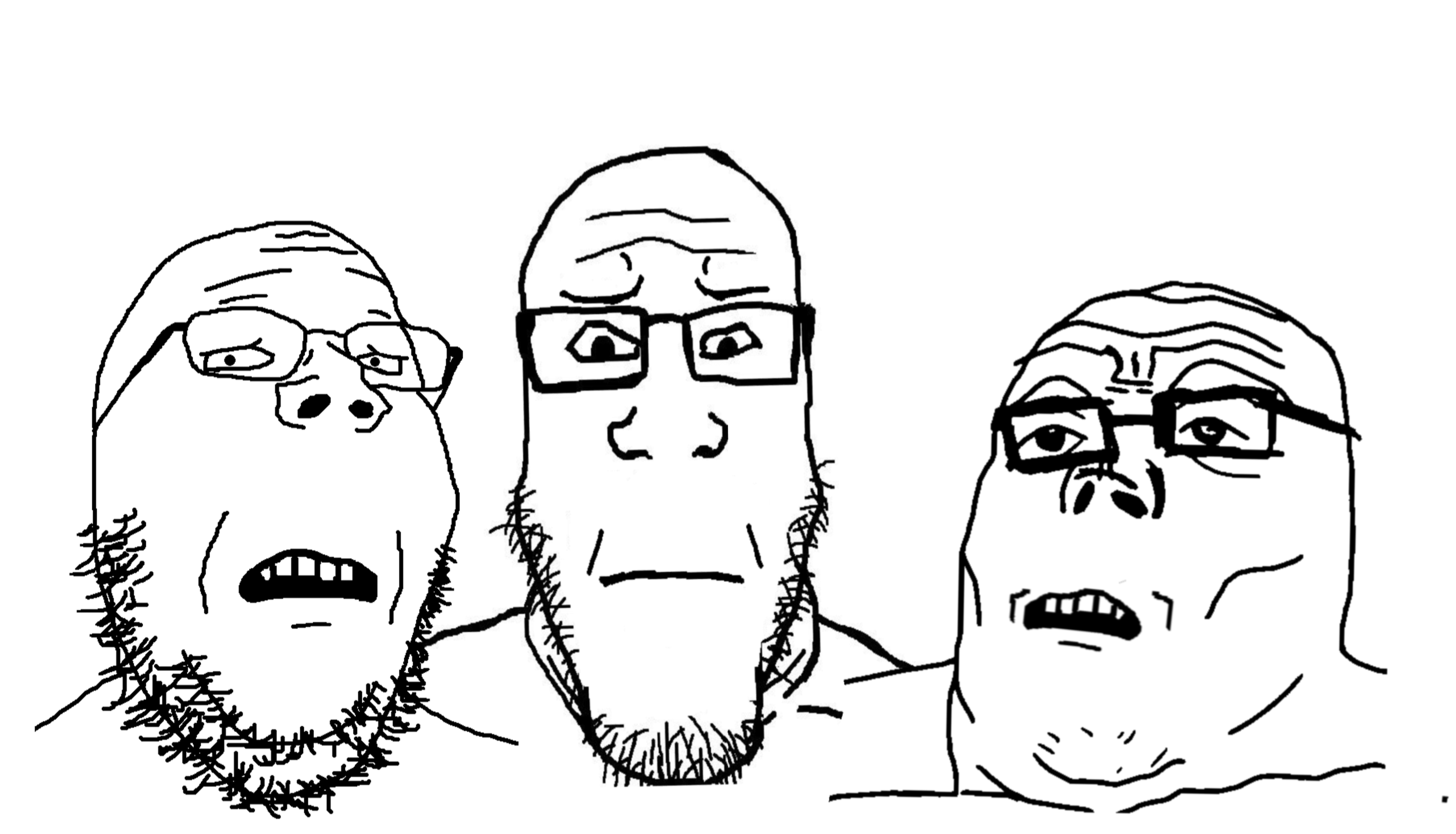 gapejak, markiplier soyjak, tony soprano soyjak, neutralplier, soyjak trio, 3soyjaks, afraid, bald, concerned, disgusted