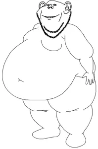 impish soyak ears, fat, lincoln gloop, obese, stubble, white background