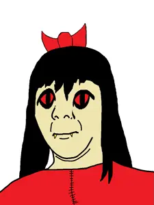 kuzjak, commiepedotroon, bloodshot eyes, closed mouth, clothes, female, gothic lolita, hair, hair ribbon, soyjak