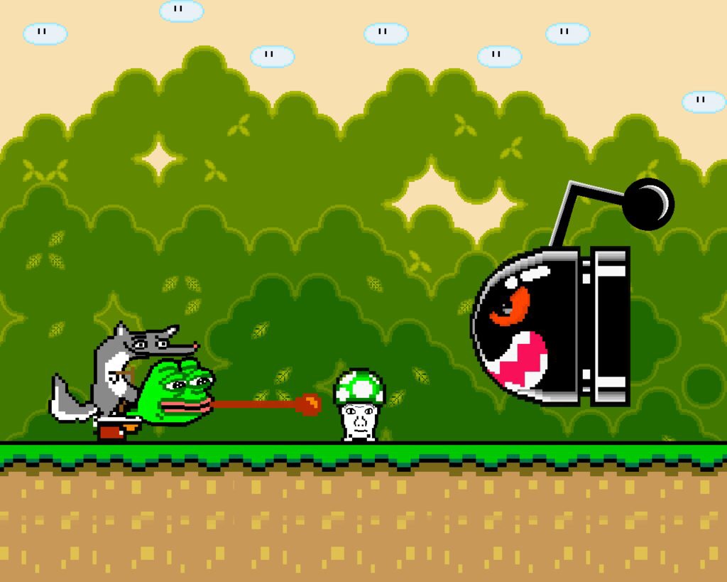 mario, pepe, wofl, wojak, wolfjak, 2d, amphibian, animal, antenna, antennae