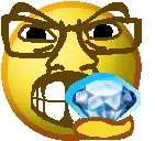 feraljak, nuurumoji, angry, bushy eyebrows, gem, holding object, mineral rating system, stubble, teeth, white background