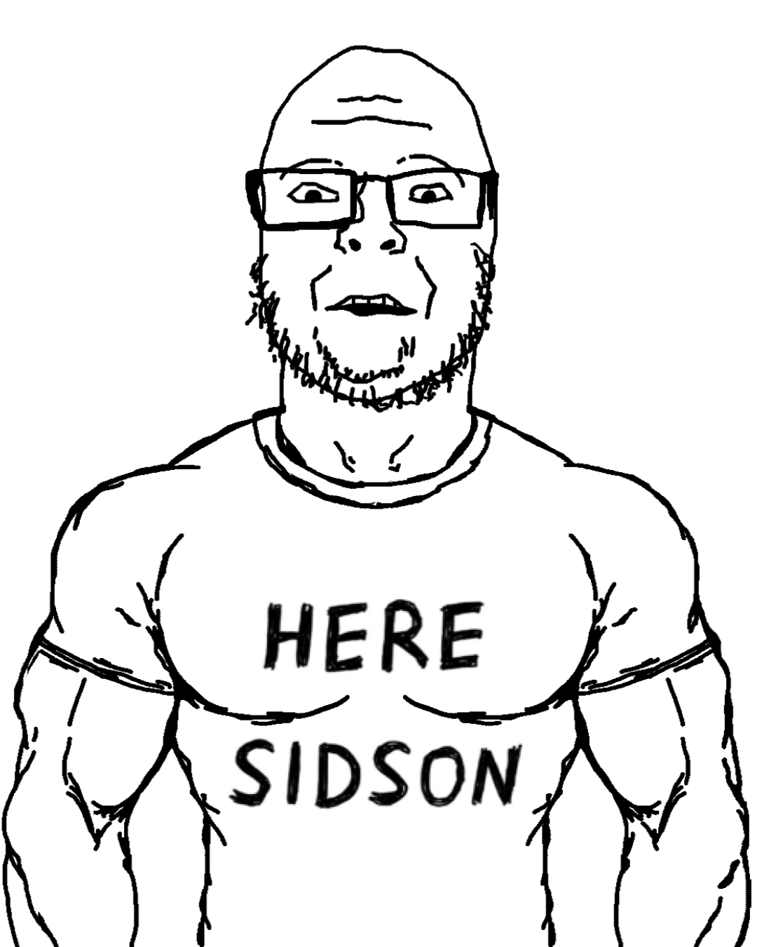 sidson, sidbro, 1soyjak, bald, buff, copy, crazed, eyes, forehead lines, front view