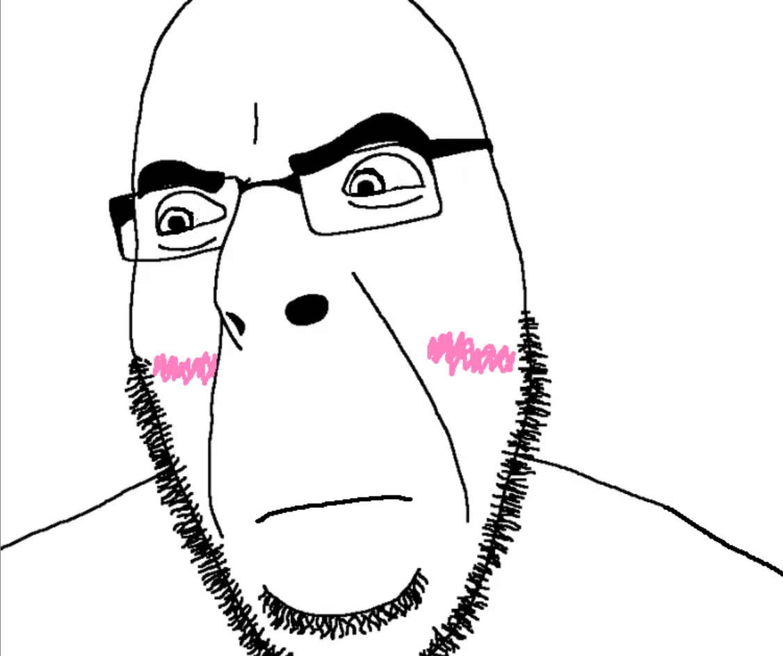 cobson, bald, blush, closed mouth, eyebrows, flustered, glasses, half body, looking to the left, mspaint