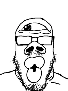 markiplier soyjak, glasses, lips, nose hair, one eye, open mouth, soyjak, stubble