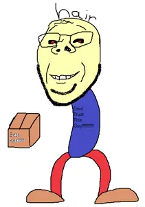 gapejak, wholesome soyjak, black sclera, box, closed mouth, dave and bambi, do you accept, full body, glasses, grin