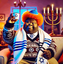 happy merchant, brown skin, candle, couch, cup, down syndrome, gorrila, holding object, jewish, jewish nose