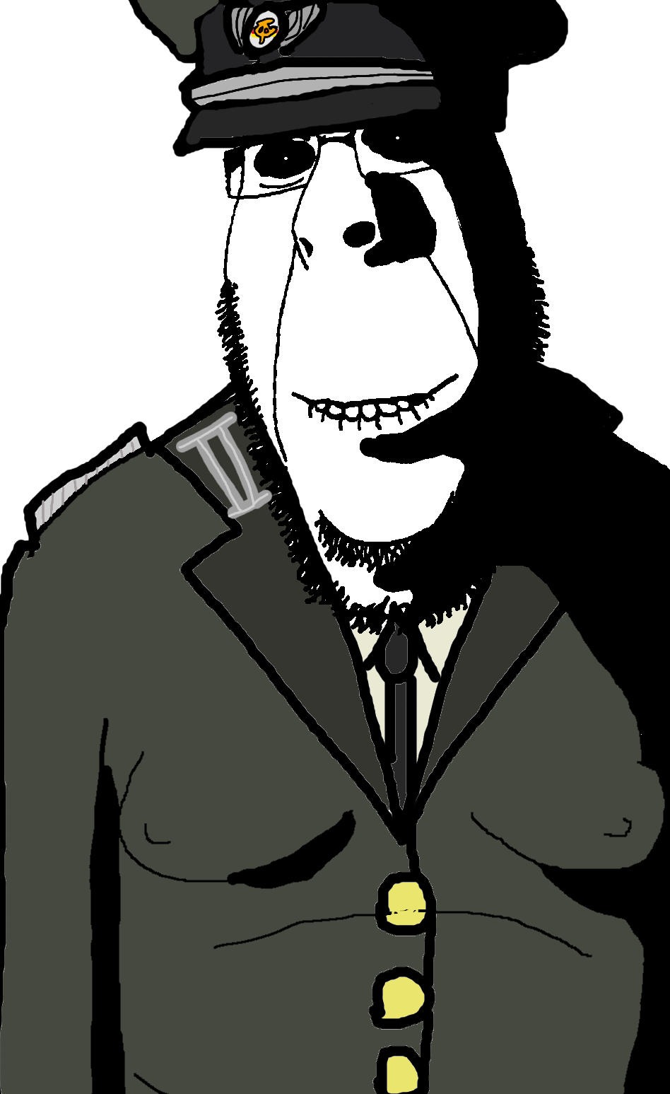 rapeson, cobson, hornyson, rapeson, biting lip, black sclera, cap, clothes, collar tabs, communism