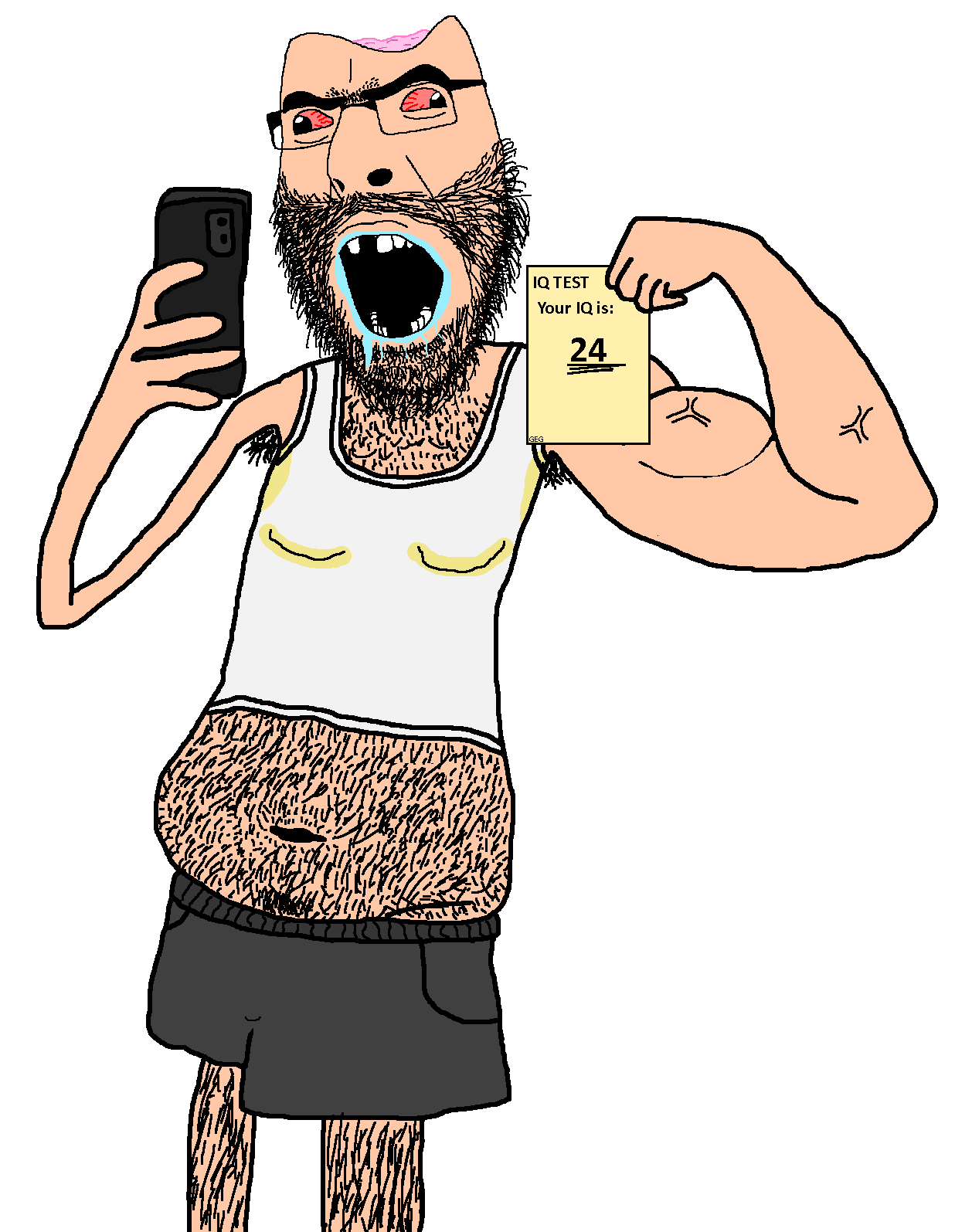 cobson, beard, broken teeth, can you guess who this is, coomer, glasses, gooner, holding object, holding phone, iq