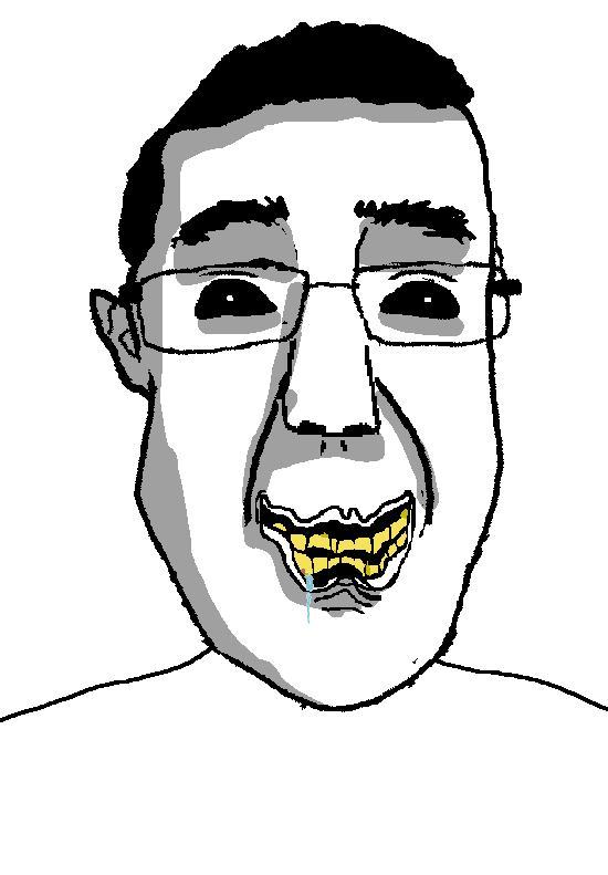 doedoedoe, bernd, chudjak, churnd, black sclera, bushy eyebrows, drool, glasses, looking at you, sunglasses