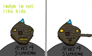 202860 - soybooru.com - beard jewish_hat yellow_eyes open_mouth star_of_david finojak jews jewish_nose grey_shirt finocide_(user) moustache supreme_(user) finocide_(subhuman) brown_skin glasses facemask finocide_(pedophile).png