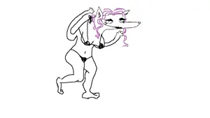 wofl, bathing suit, bikini, canine, full body, possibly female, purple hair, smug, wolf