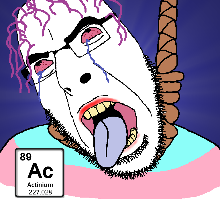 cobson, ack, actinides, actinium, bloodshot eyes, blue background, chemistry, crying, element, flag
