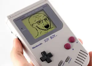 soyak, gameboy, glasses, nintendo, open mouth, retro, soyjak, stubble, video game