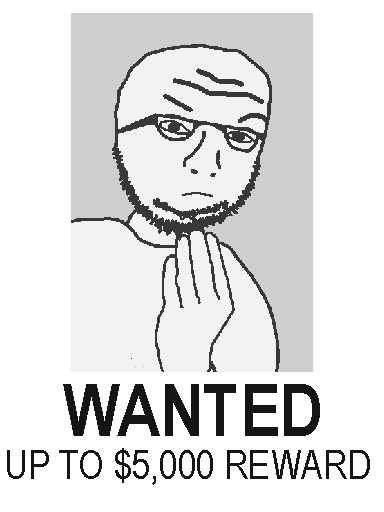 nulljak, 1soyjak, bald, bounty, closed mouth, criminal, forehead lines, frown, glasses, gray background