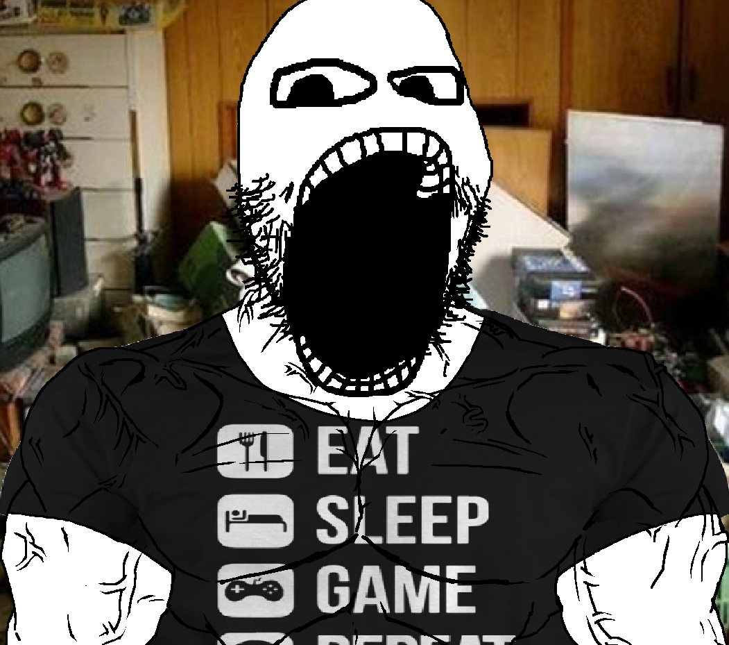 chudjak, gapejak, chudjak front, muscular chud, tismjak, tismjak, bedroom, buff, clothes, cluttered room