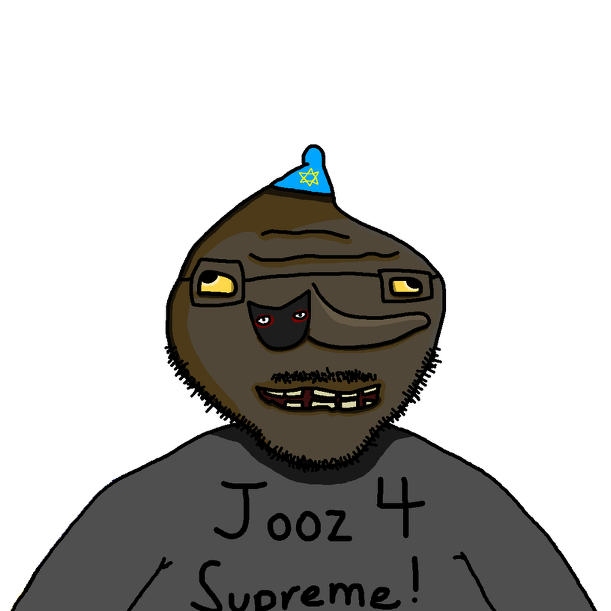 finojak, black text, blue hat, brown skin, clothes, da jooz, dark skin, drawn text, fat, forehead lines