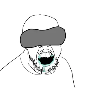 feraljak, animated, glasses, mustache, open mouth, saliva, soyjak, stubble, virtual reality