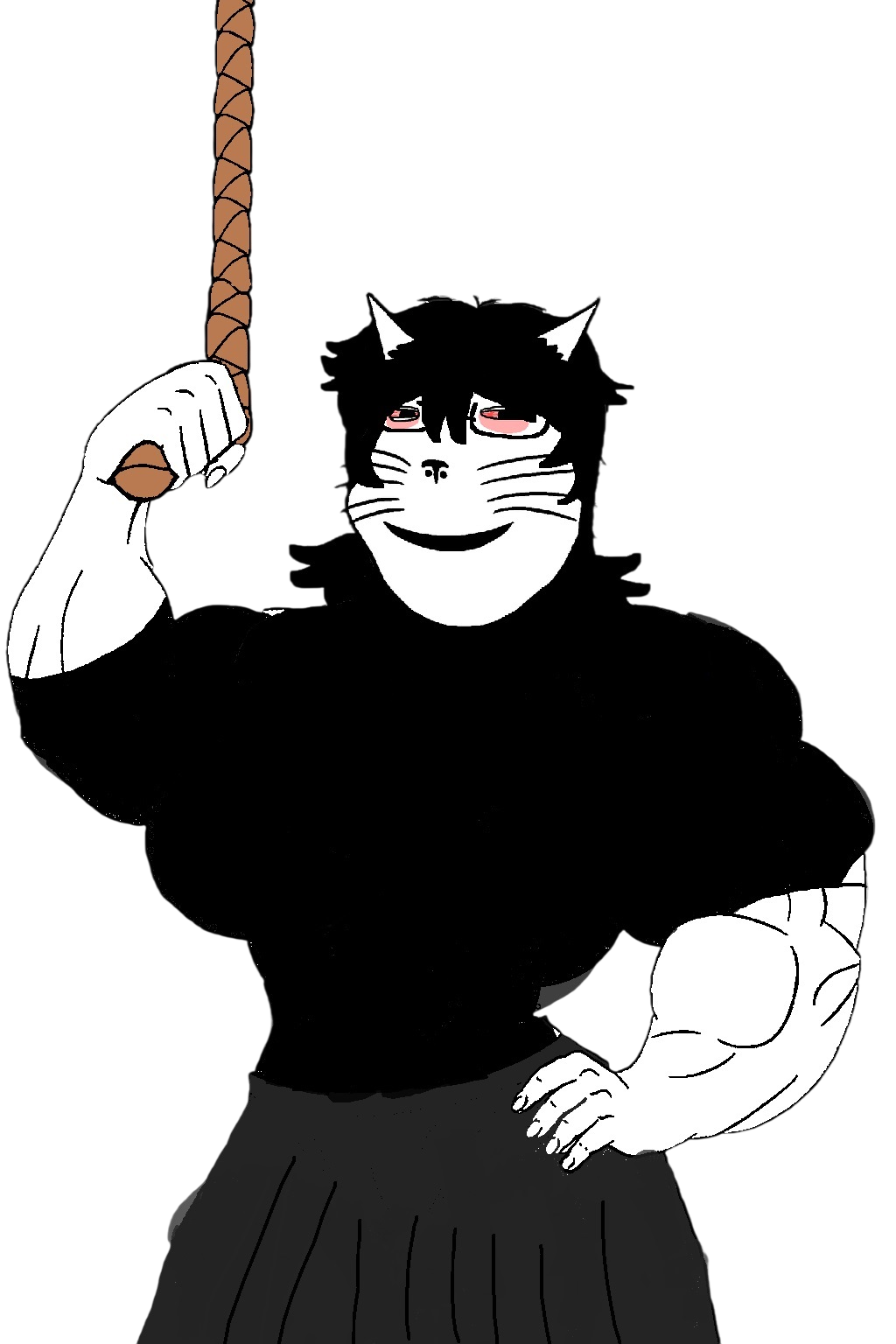 gapejak, massjak, massmeowjak, wholesome soyjak, black hair, breast, buff, cat ears, dress, ear