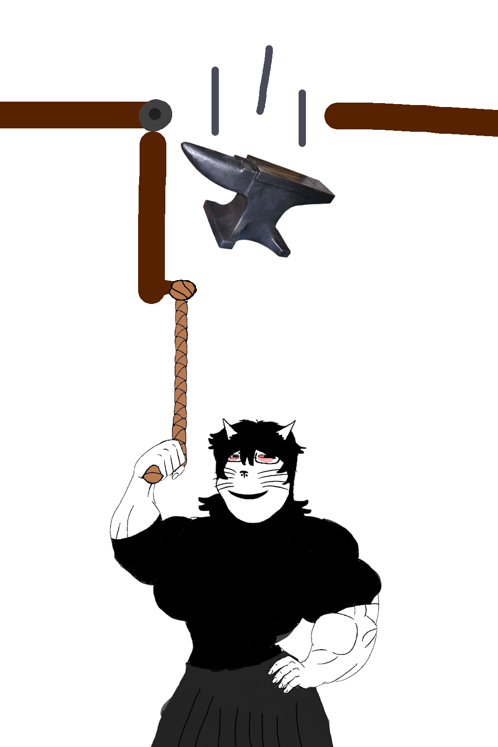 gapejak, massjak, massmeowjak, wholesome soyjak, black hair, breast, buff, cat ears, coal, dress