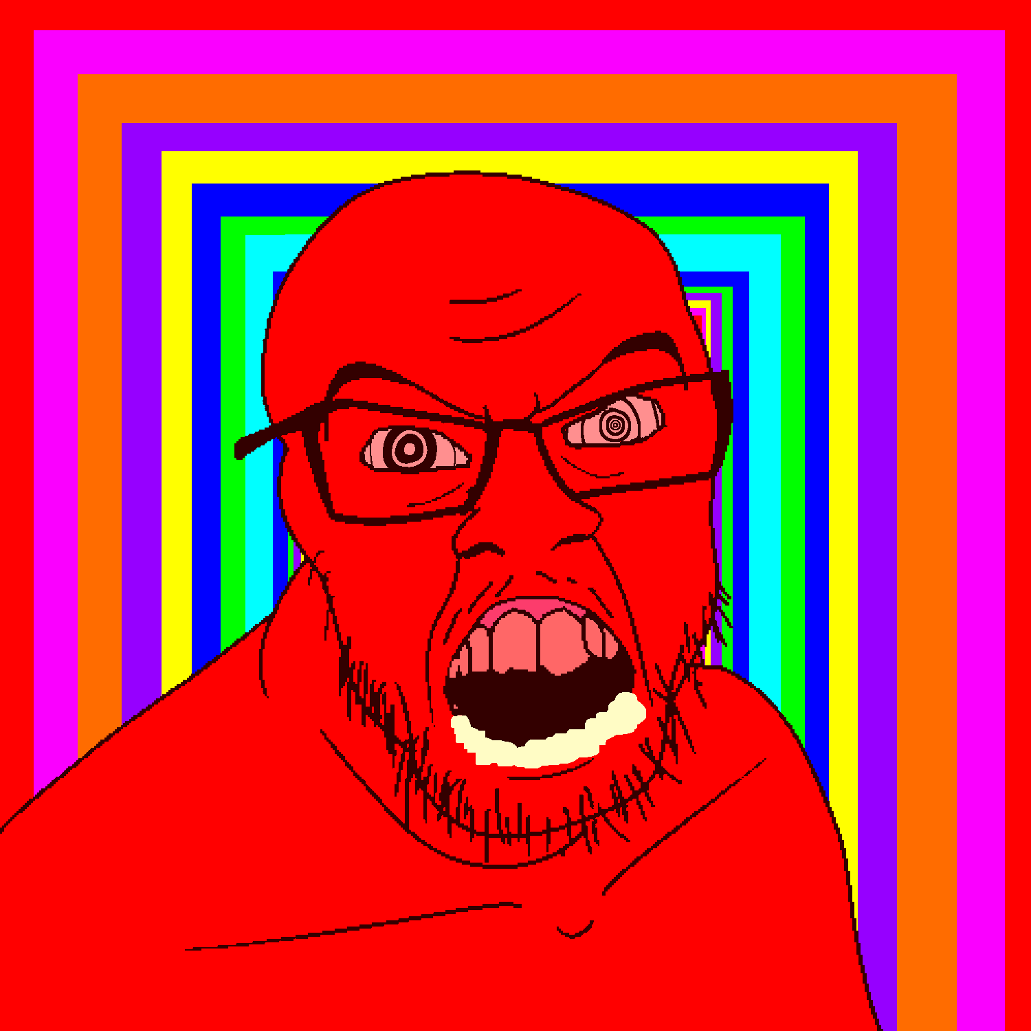 feraljak, 1soyjak, animated, bald, blue eyes, blue glasses, blue skin, blue stubble, crazed, crazy