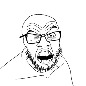 feraljak, angry, glasses, mole, nose hair, open mouth, soyjak, stubble, wrinkles